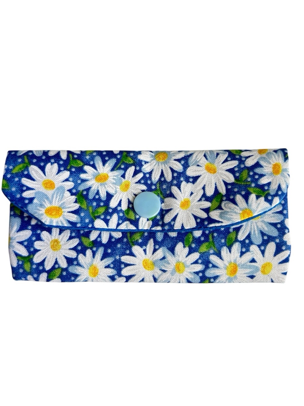 Hand Crafted Colorful Floral Blue Daisy Lipstick Cozy Pouch Pocket Holder
